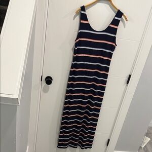 Reitmans Navy and Pink Striped Maxi Dress size medium